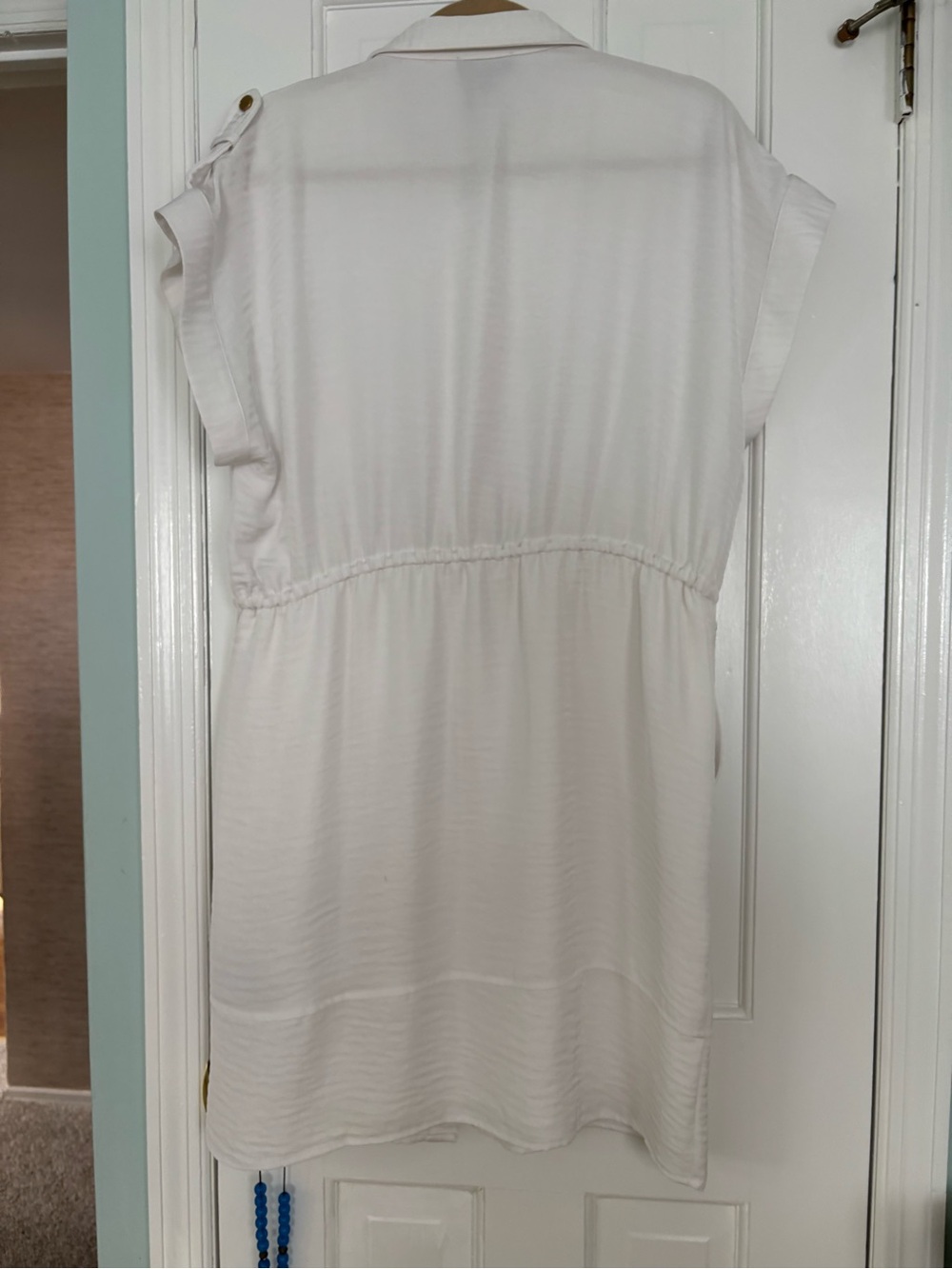 Donna Karan Cream Short-Sleeve Midi Shirt Dress